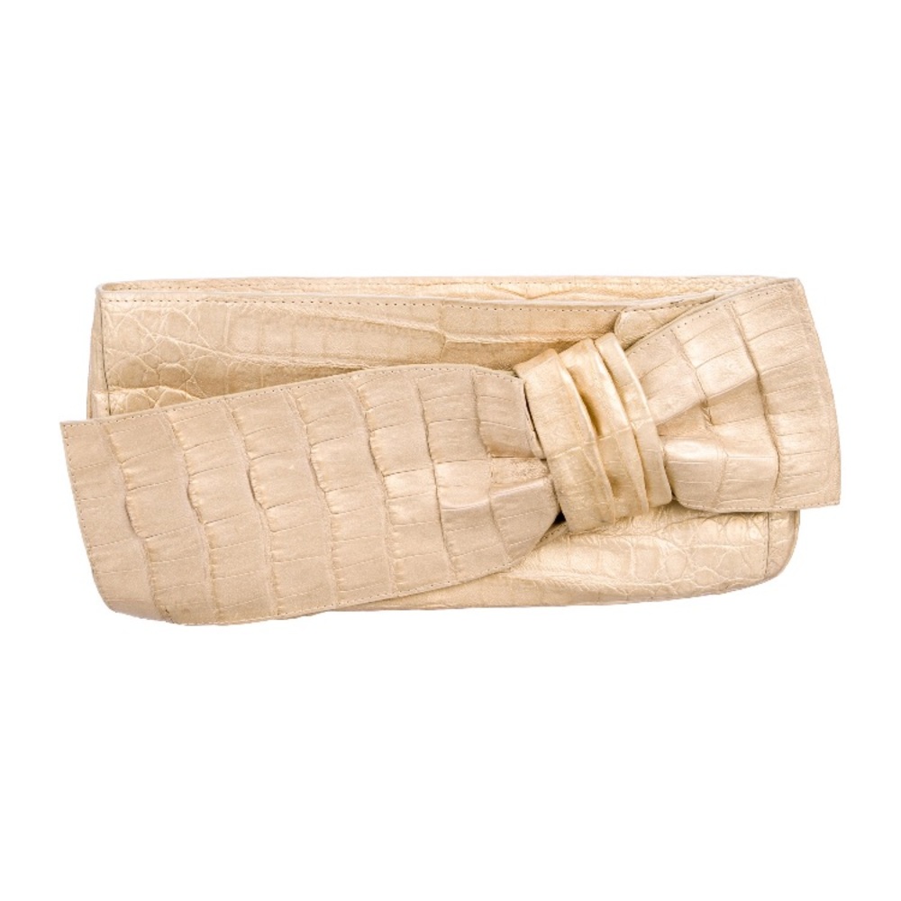 Nancy Gonzalez Gold Crocodile Leather Bow Clutch